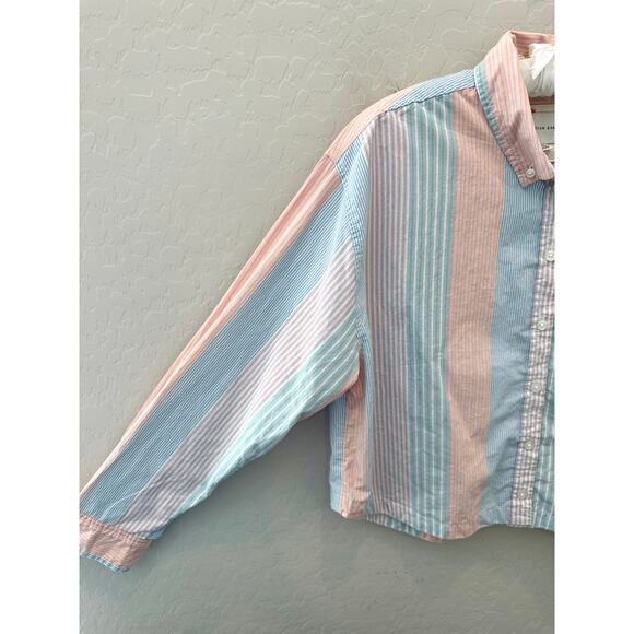AMERICAN EAGLE Striped Cotton Button-Down Shirt Pastel Colors NWT | Medium - Picture 3 of 9